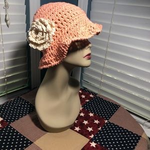 cotton crochet flapper hat with rose accent